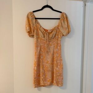 BP Orange Floral Mini Dress with Puff Sleeves
